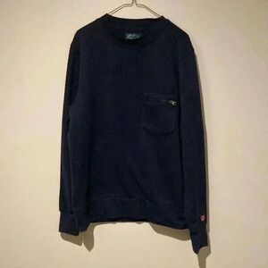 Arthur Beale men’s crew neck long sleeve, navy pullover zip front pocket large